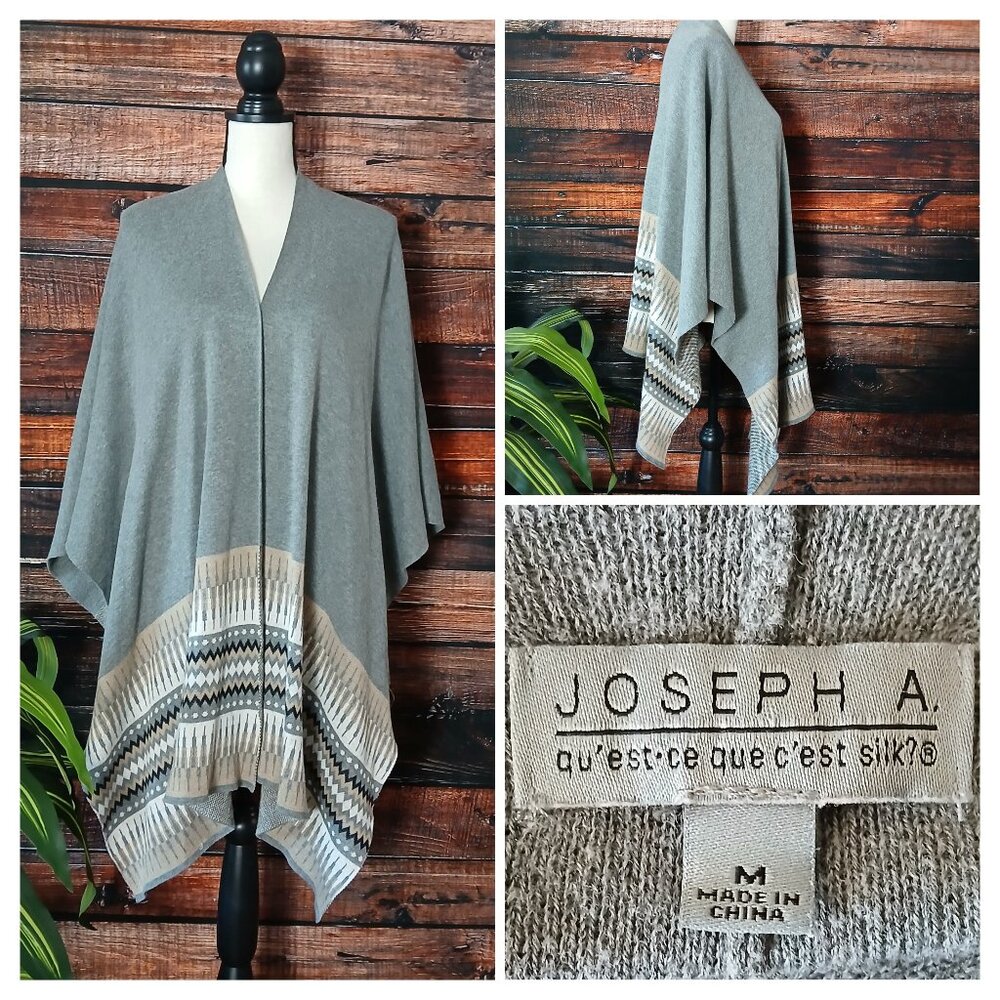 Joseph A Poncho M Open Front Drape Sweater Cape Southwest Boho